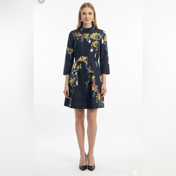Oscar de la Renta Jewel Printed Silk Dress